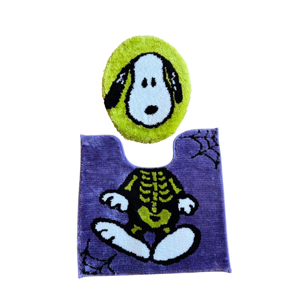 Peanuts Snoopy Halloween Skeleton Bathroom Rug and Toilet Lid Cover Set Purple
